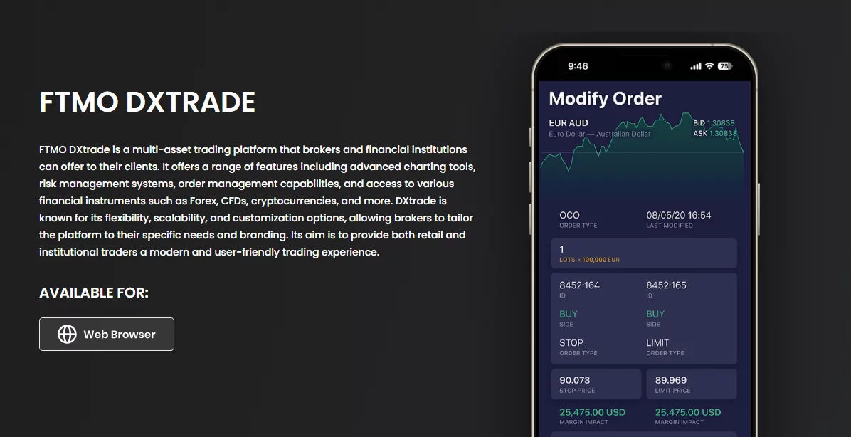 ftmo - dxtrade - پراپ اف تی ام او
